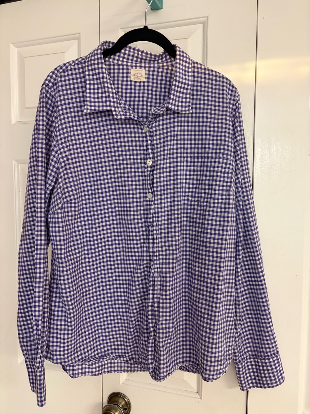 J. Crew Factory Purple and White Gingham Button-Down Shirt